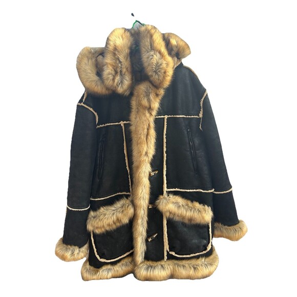 JORDAN CRAIG 4XL Shearling Faux Fur Suede Coat Jacket Brown Soft Oversize Retro - Picture 3 of 16